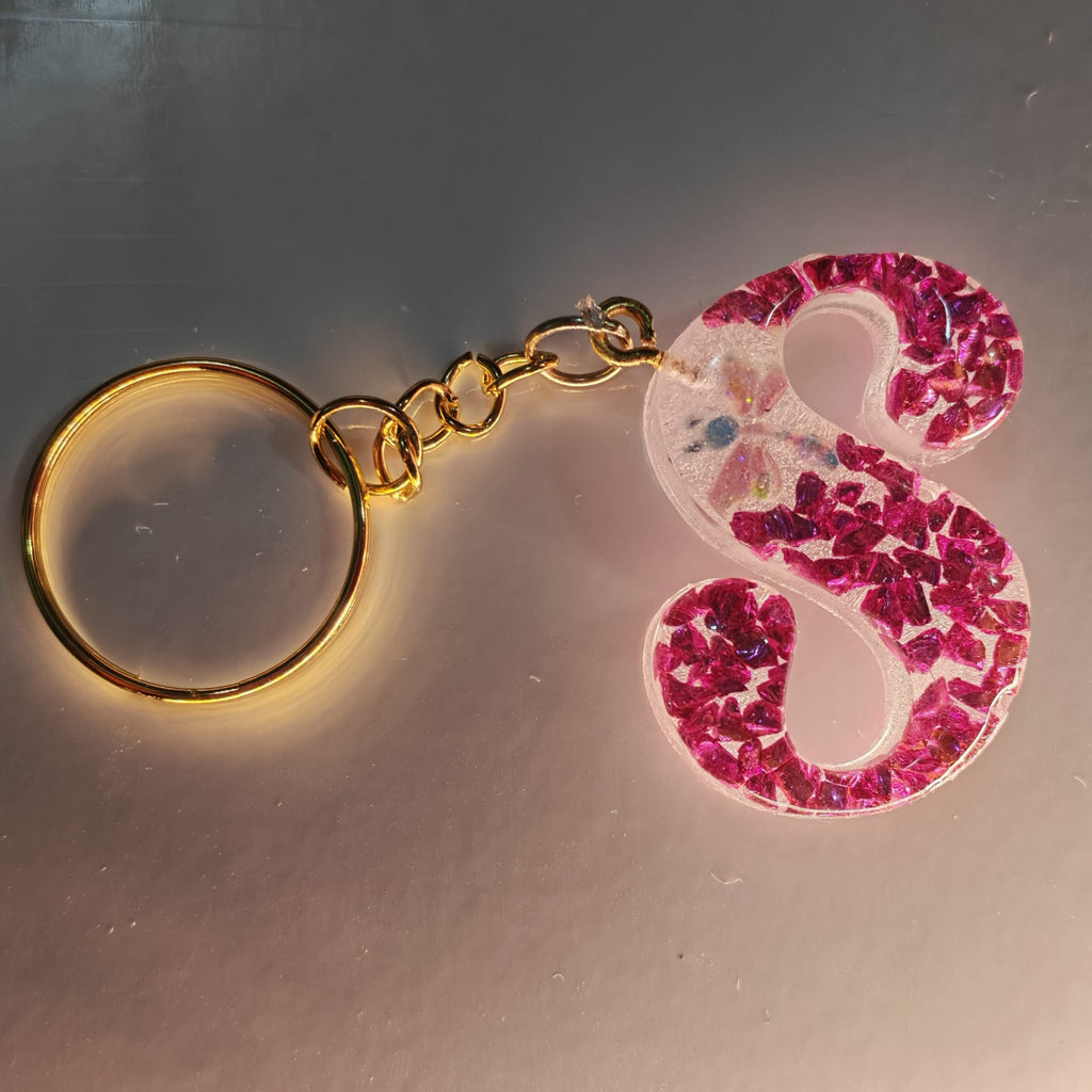 Porta-chaves Letra S – Rosa Glitter Cristal - 5,00 € - PORTES GRÁTIS