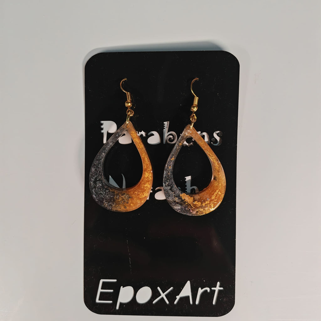 ✨ Brincos em Resina com Efeito Marmorizado Ouro e Preto - 6,00 € - PORTES GRÁTIS