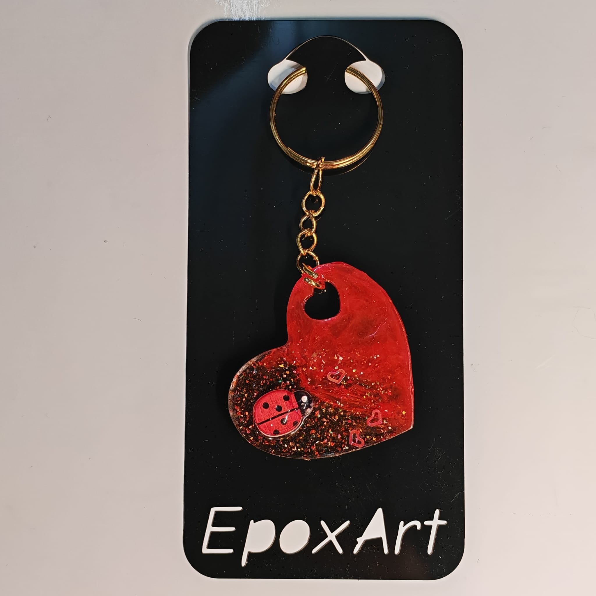 ❤️ Porta-chaves Coração com Joaninha em Resina  - 5,50 € - PORTES GRÁTIS