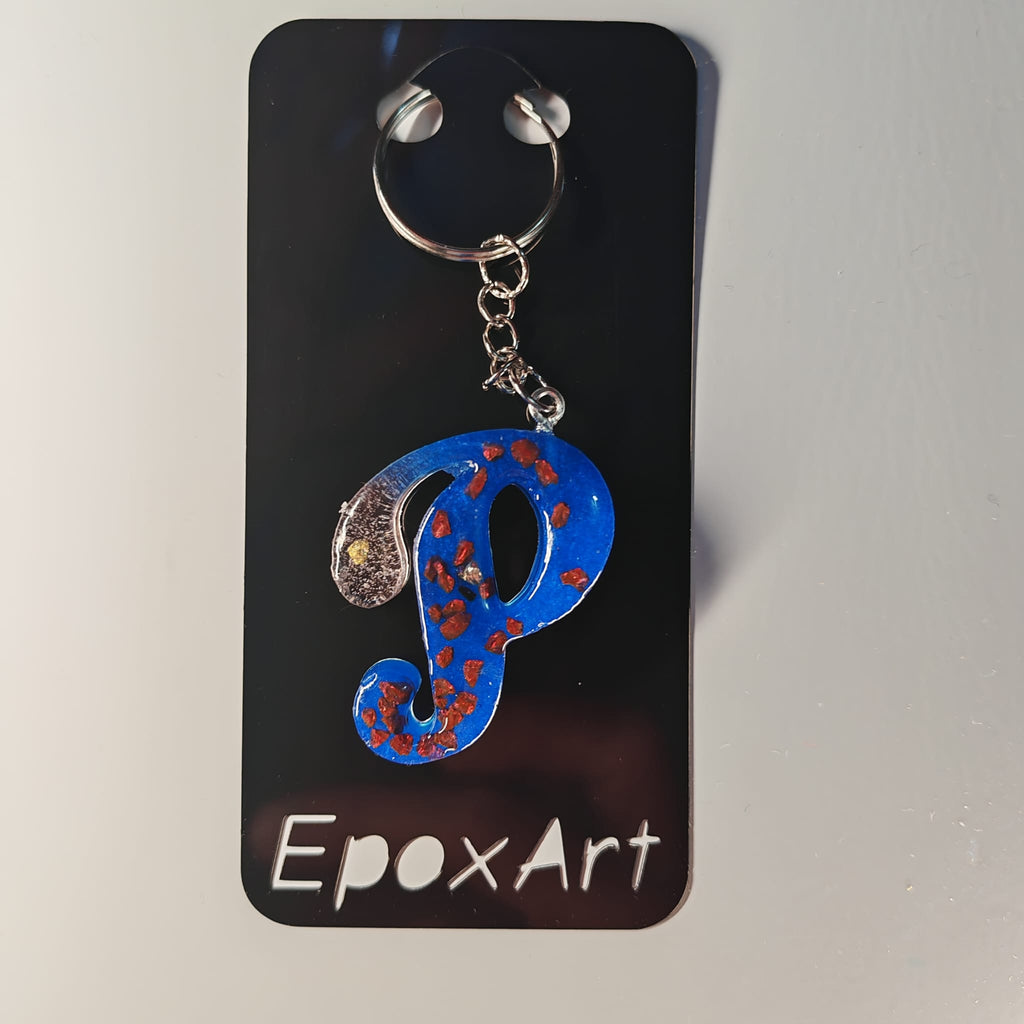Porta-chaves Letra P – Azul com Fragmentos Vermelhos - 5,00 € - PORTES GRÁTIS