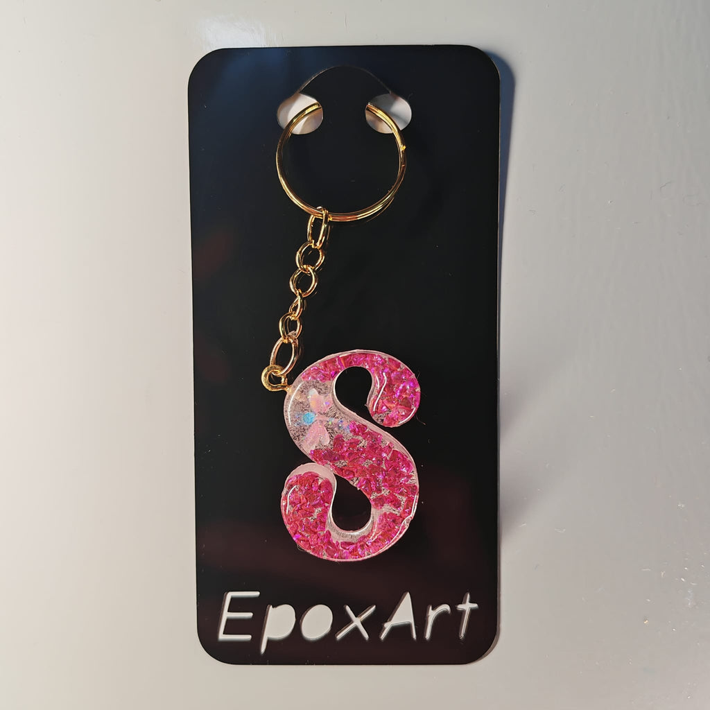 Porta-chaves Letra S – Rosa Glitter Cristal - 5,00 € - PORTES GRÁTIS