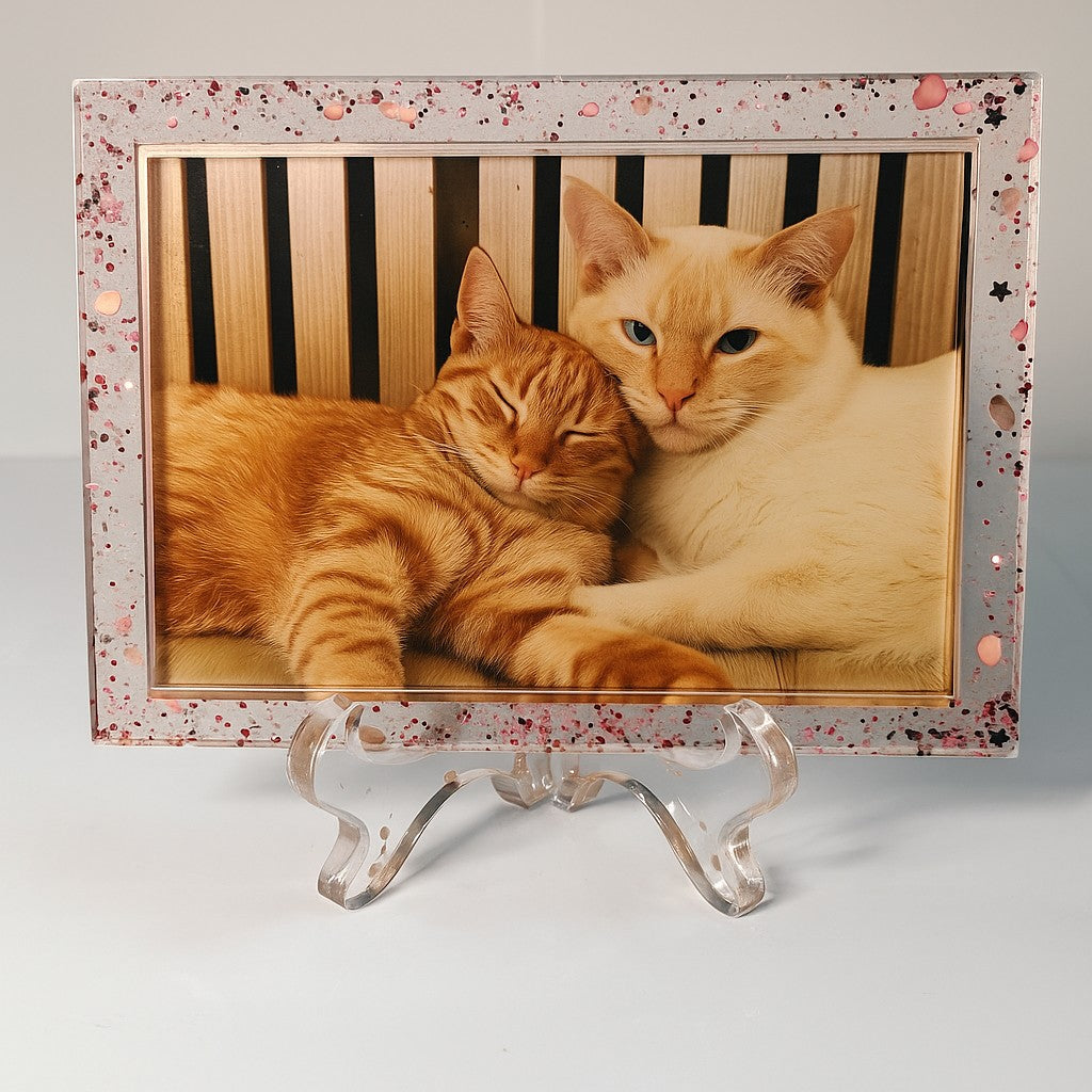 🐾 Moldura em Resina com Glitter Rosa e Suporte Transparente